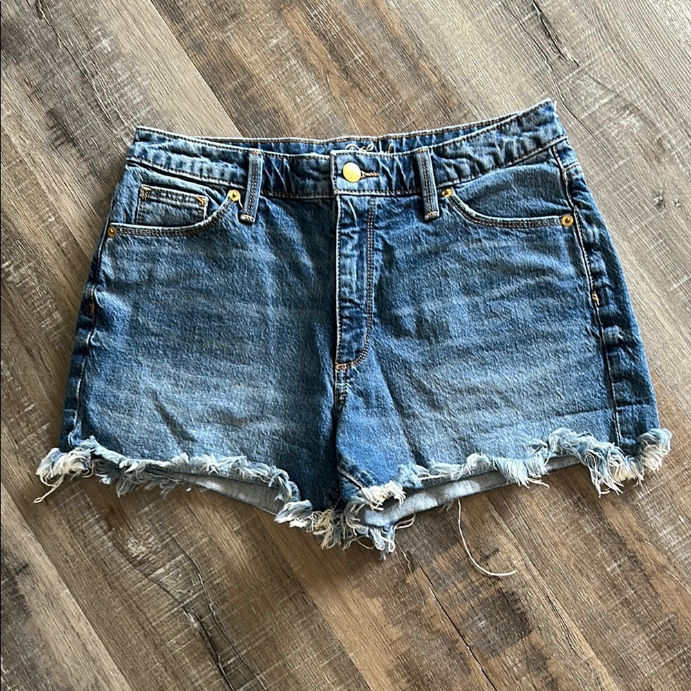 High-Rise Shortie Frayed Blue Jean Shorts